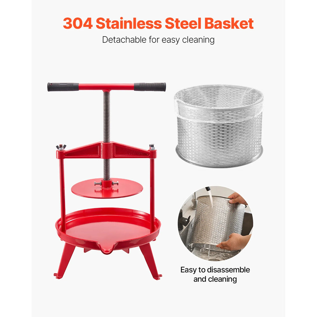 SucceBuy 9L 14L Fruit Wine Press Stainless Steel Basket with Cross-beam and Triangular Structure Manual Juice Maker for Kitchen