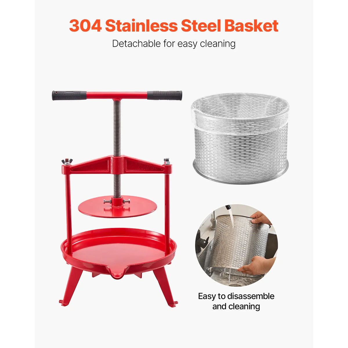 SucceBuy 9L 14L Fruit Wine Press Stainless Steel Basket with Cross-beam and Triangular Structure Manual Juice Maker for Kitchen