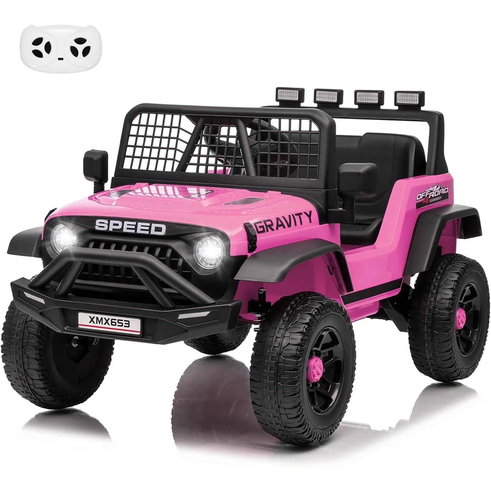 12V Kids Ride On Truck With Parent Remote, 3 Speeds, Wide Seat, LED Lights, Music USB MP3, Electric Car For Toddlers 3-6