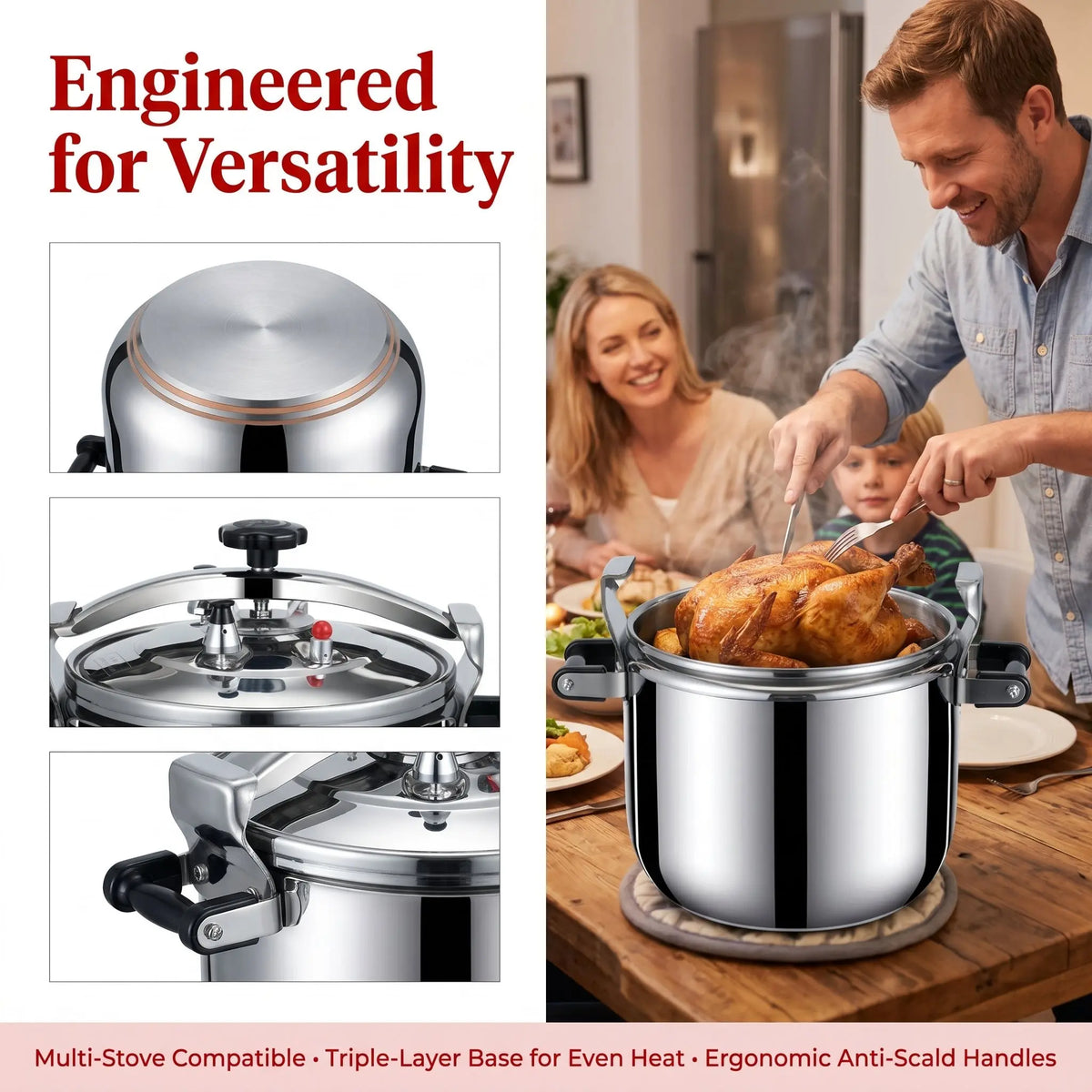 Heavy Duty Commercial Pressure Cooker 30L Stainless Steel Explosion-proof Composite Bottom Large Size Korea USA Australia