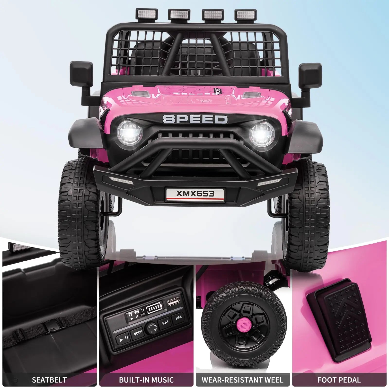 12V Kids Ride On Truck With Parent Remote, 3 Speeds, Wide Seat, LED Lights, Music USB MP3, Electric Car For Toddlers 3-6