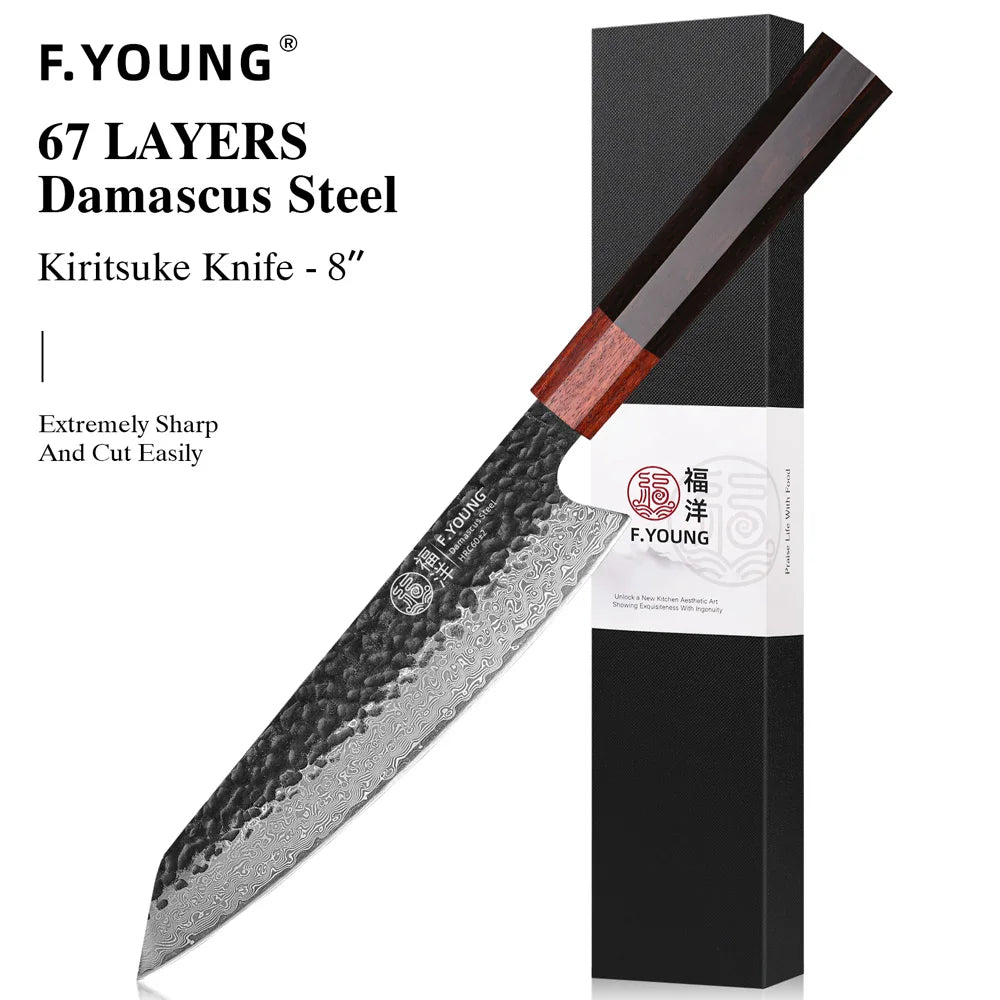 F.YOUNG Japanese Chef Knife Damascus Steel Professional Kitchen Knives Meat Slicing Sashimi Utility Hand Forged Cooking Utensils