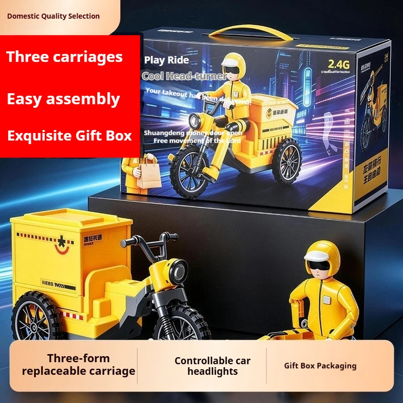 Generic Remote Control Tricycle Simulated Express Delivery Vehicle With Lighting Music Detachable Cargo Box Hobby Toy New Model