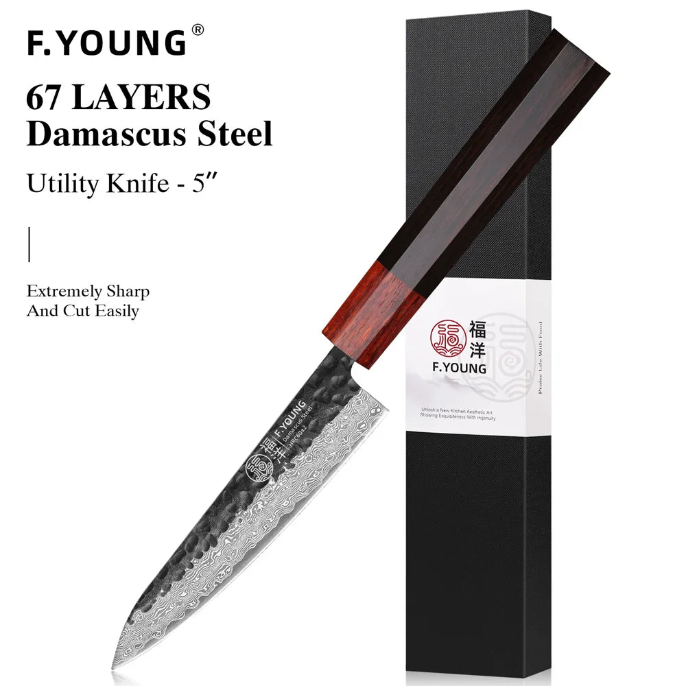 F.YOUNG Japanese Chef Knife Damascus Steel Professional Kitchen Knives Meat Slicing Sashimi Utility Hand Forged Cooking Utensils