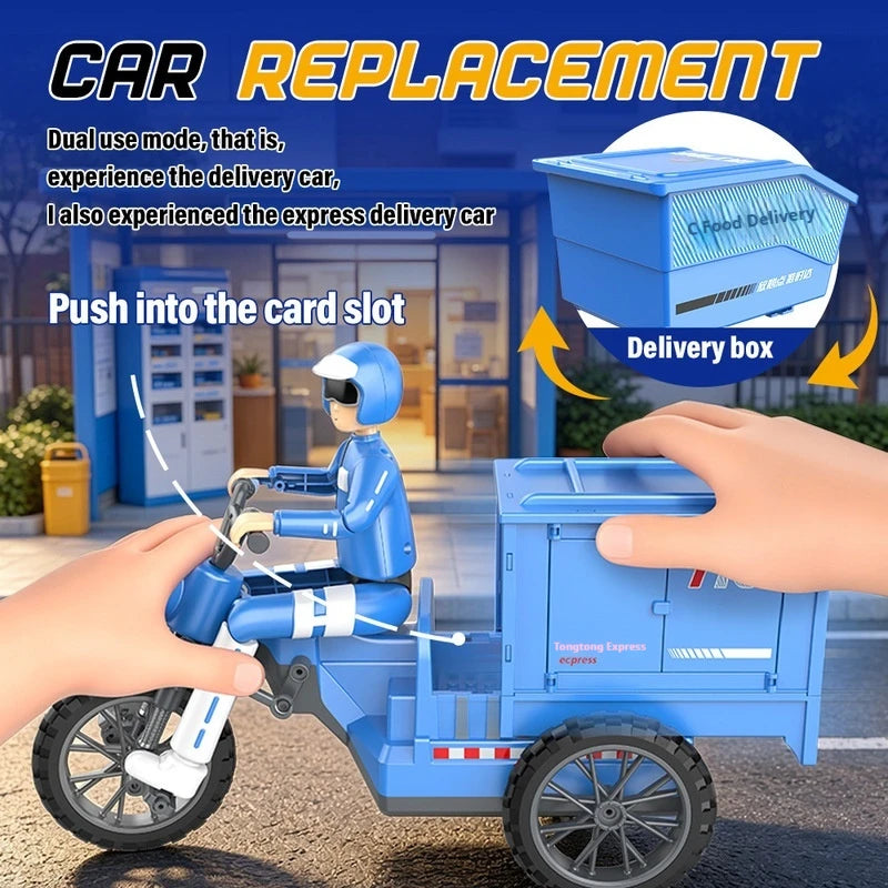 Generic Remote Control Tricycle Simulated Express Delivery Vehicle With Lighting Music Detachable Cargo Box Hobby Toy New Model