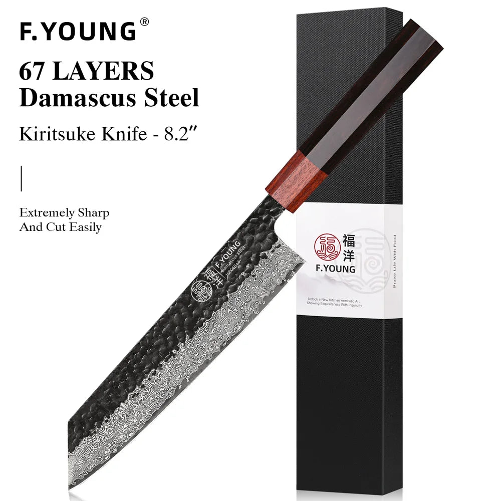 F.YOUNG Japanese Chef Knife Damascus Steel Professional Kitchen Knives Meat Slicing Sashimi Utility Hand Forged Cooking Utensils