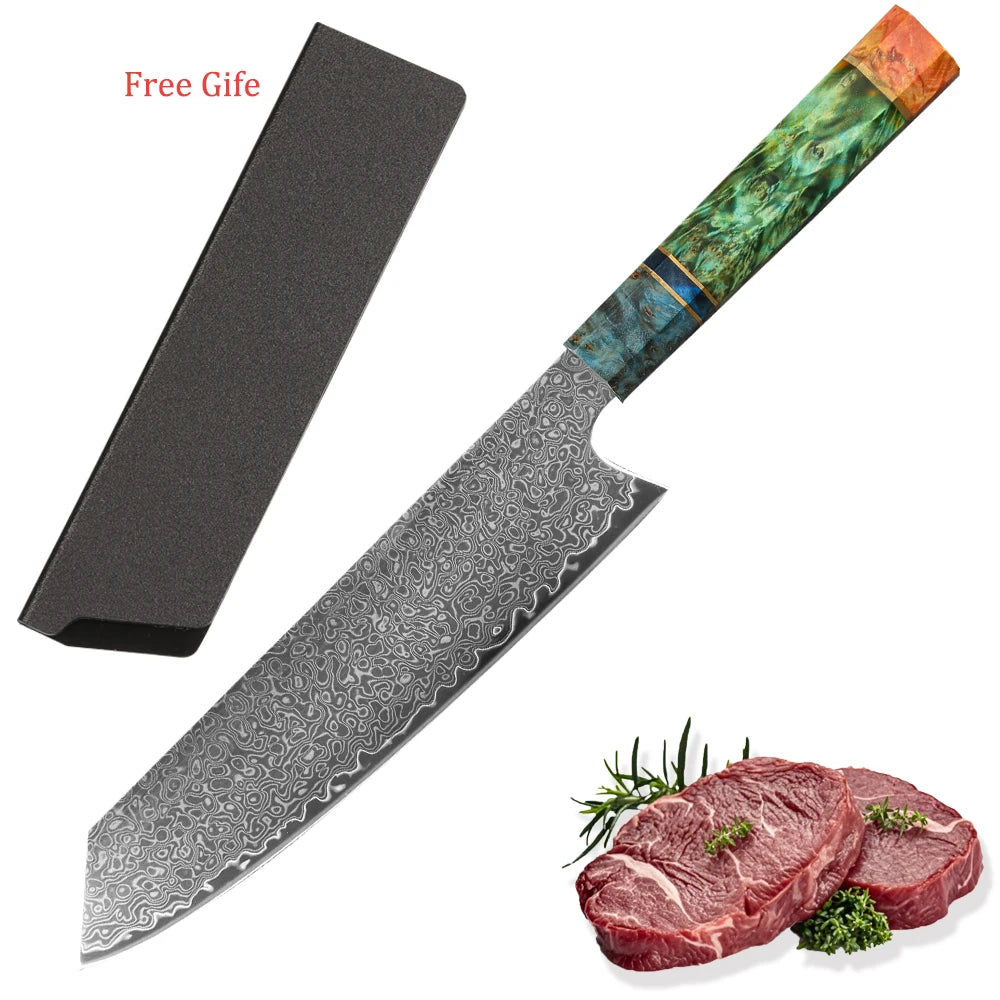 8 Inch Chef Knife 67 Layers VG10 Damascus Steel Kitchen Knives  Vegetable Meat  Cooking Tools Stabilized Colored Wood Handle