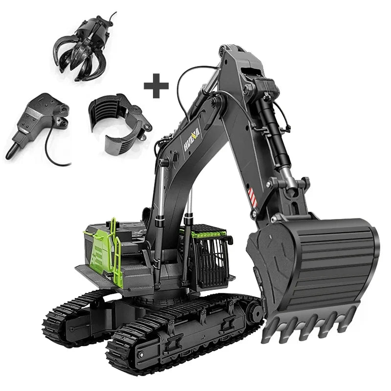 HUINA 1593 1/14 RC Excavator Truck Alloy 2.4GHz Radio Controlled Car 22 Channel Construction Vehicle Sound Toys for Boys Gifts