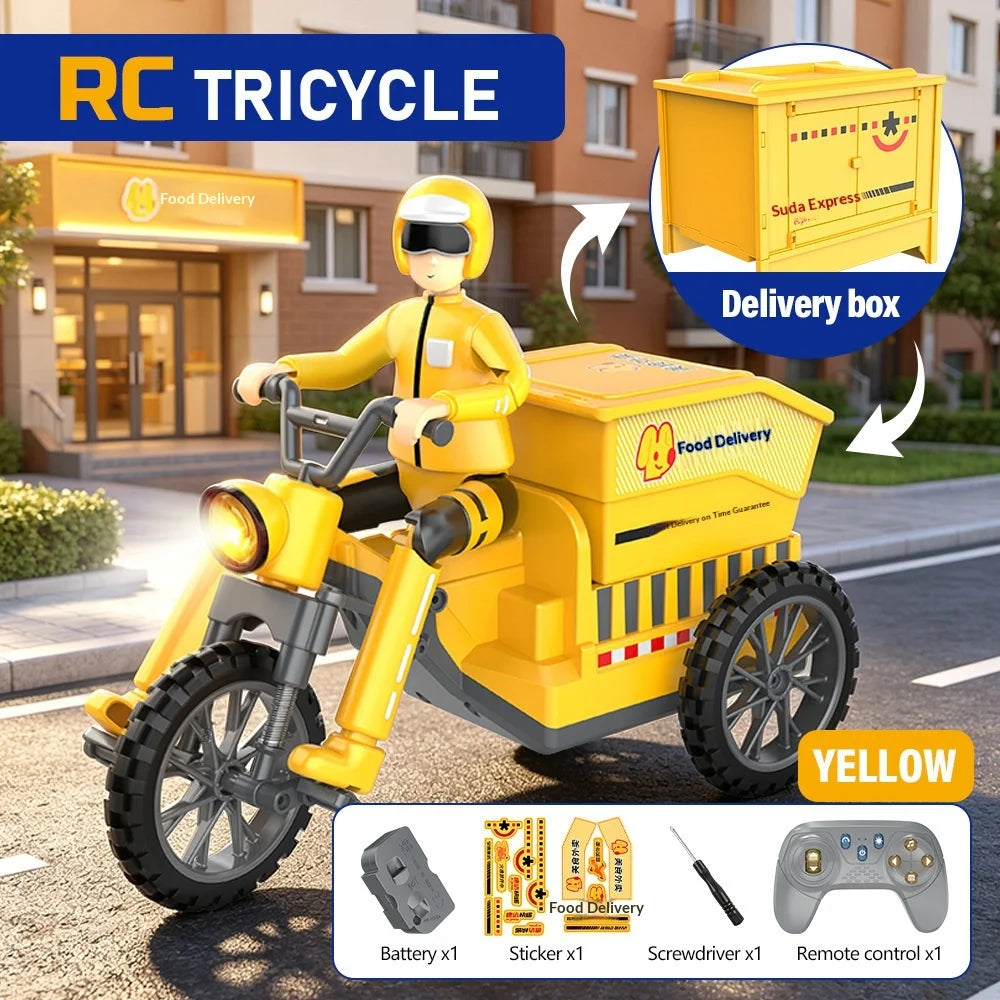 Generic Remote Control Tricycle Simulated Express Delivery Vehicle With Lighting Music Detachable Cargo Box Hobby Toy New Model