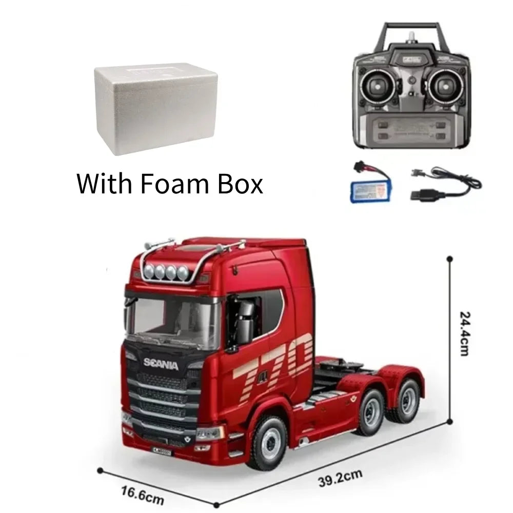 HUINA 1/18 19CH RC Truck 1501 770S Scania Alloy Tractor 2.4G Remote Control Engineering Trailer Truck with Light and Sound Toys