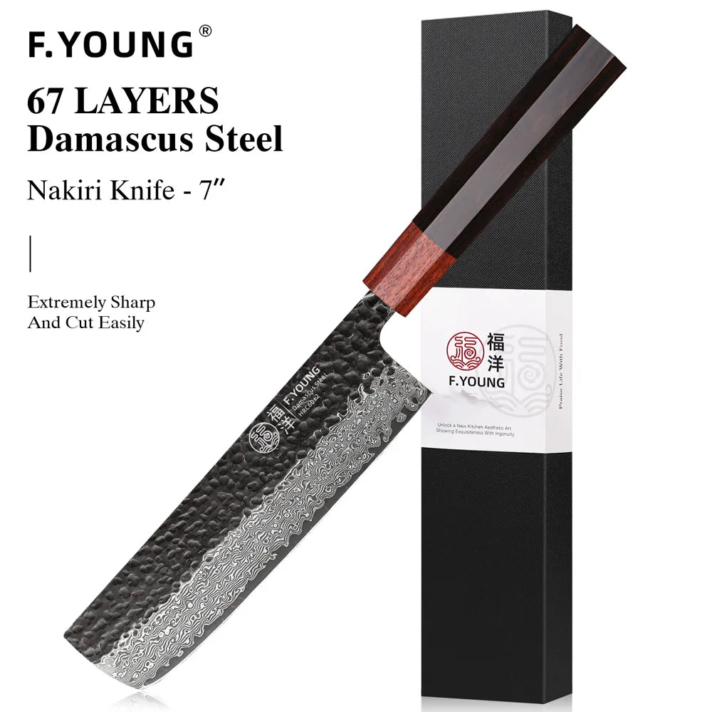 F.YOUNG Japanese Chef Knife Damascus Steel Professional Kitchen Knives Meat Slicing Sashimi Utility Hand Forged Cooking Utensils
