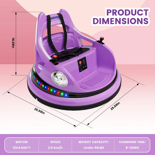 12V Kids Electric Bumper Car Ride On Toy With Parent Remote, 360° Spin, 2 Speeds, Lights Music, Indoor Outdoor Birthday Gift
