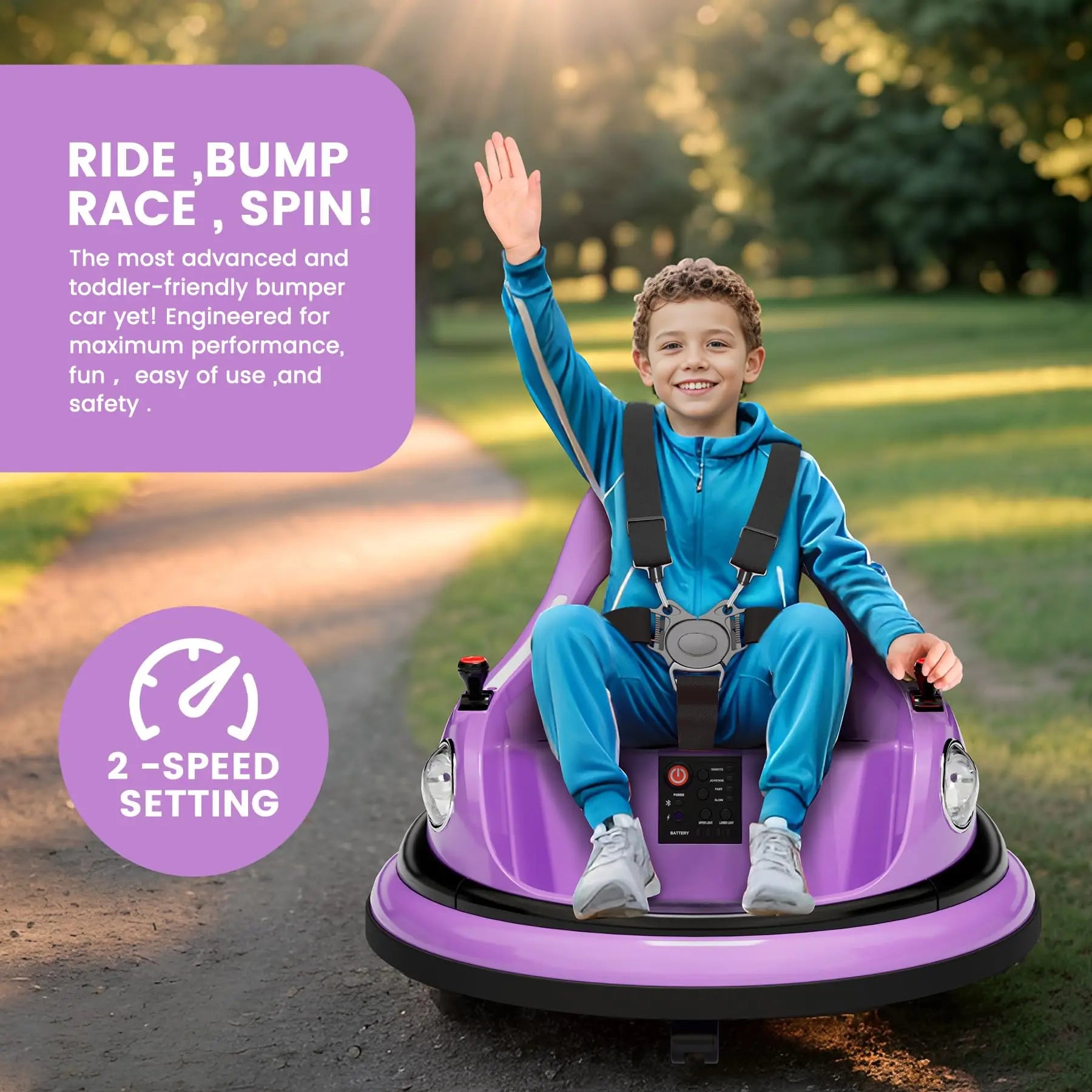 12V Kids Electric Bumper Car Ride On Toy With Parent Remote, 360° Spin, 2 Speeds, Lights Music, Indoor Outdoor Birthday Gift