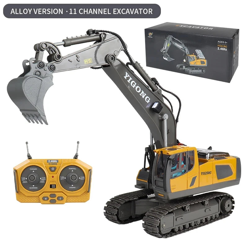 Kids' Best Christmas Gift! 1:24 2.4G 11 Channels RC Construction Vehicle Set - Excavator/Dump Truck/Loader/Bulldozer