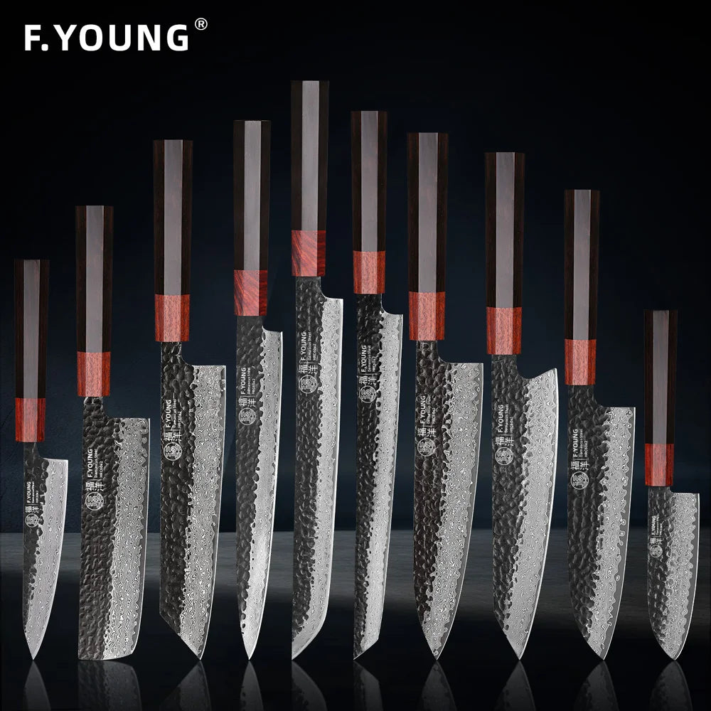 F.YOUNG Japanese Chef Knife Damascus Steel Professional Kitchen Knives Meat Slicing Sashimi Utility Hand Forged Cooking Utensils