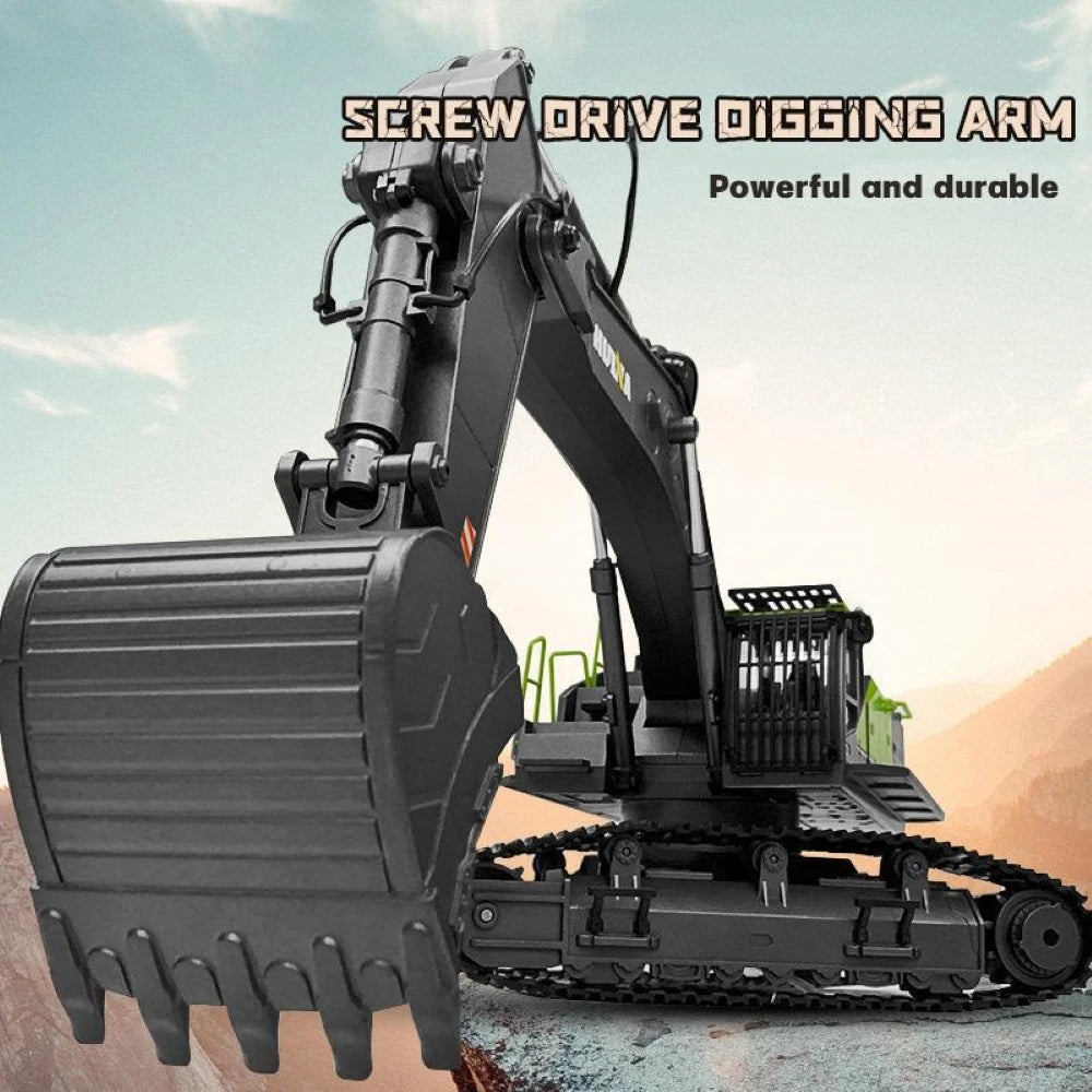 HUINA 1593 1/14 RC Excavator Truck Alloy 2.4GHz Radio Controlled Car 22 Channel Construction Vehicle Sound Toys for Boys Gifts