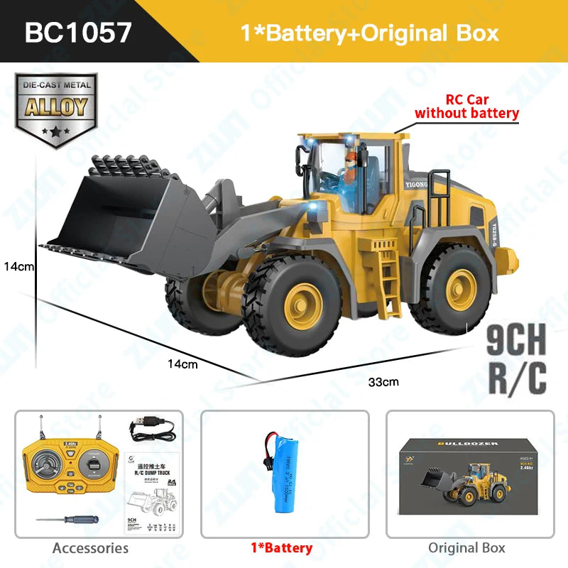 Kids' Best Christmas Gift! 1:24 2.4G 11 Channels RC Construction Vehicle Set - Excavator/Dump Truck/Loader/Bulldozer