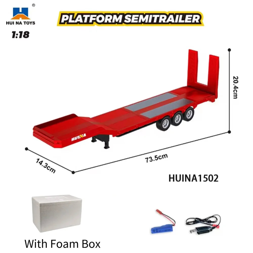 HUINA 1/18 19CH RC Truck 1501 770S Scania Alloy Tractor 2.4G Remote Control Engineering Trailer Truck with Light and Sound Toys