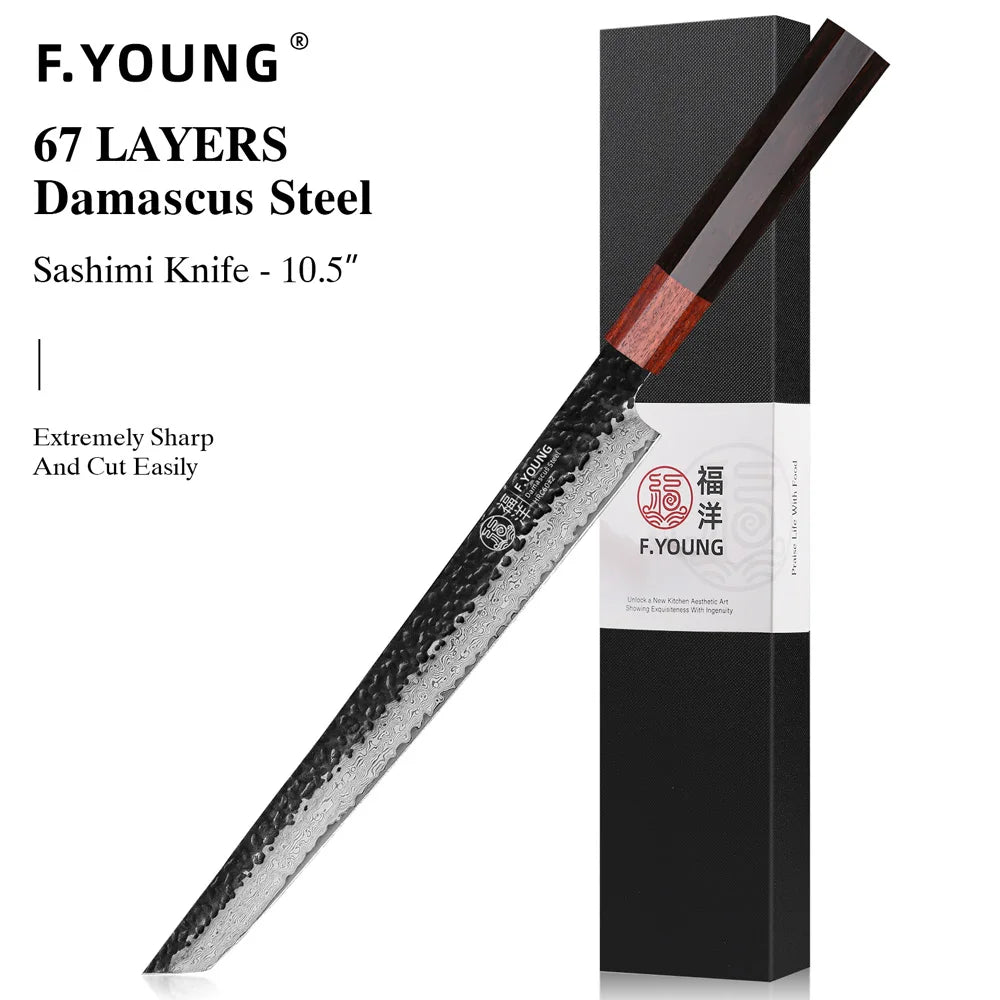 F.YOUNG Japanese Chef Knife Damascus Steel Professional Kitchen Knives Meat Slicing Sashimi Utility Hand Forged Cooking Utensils