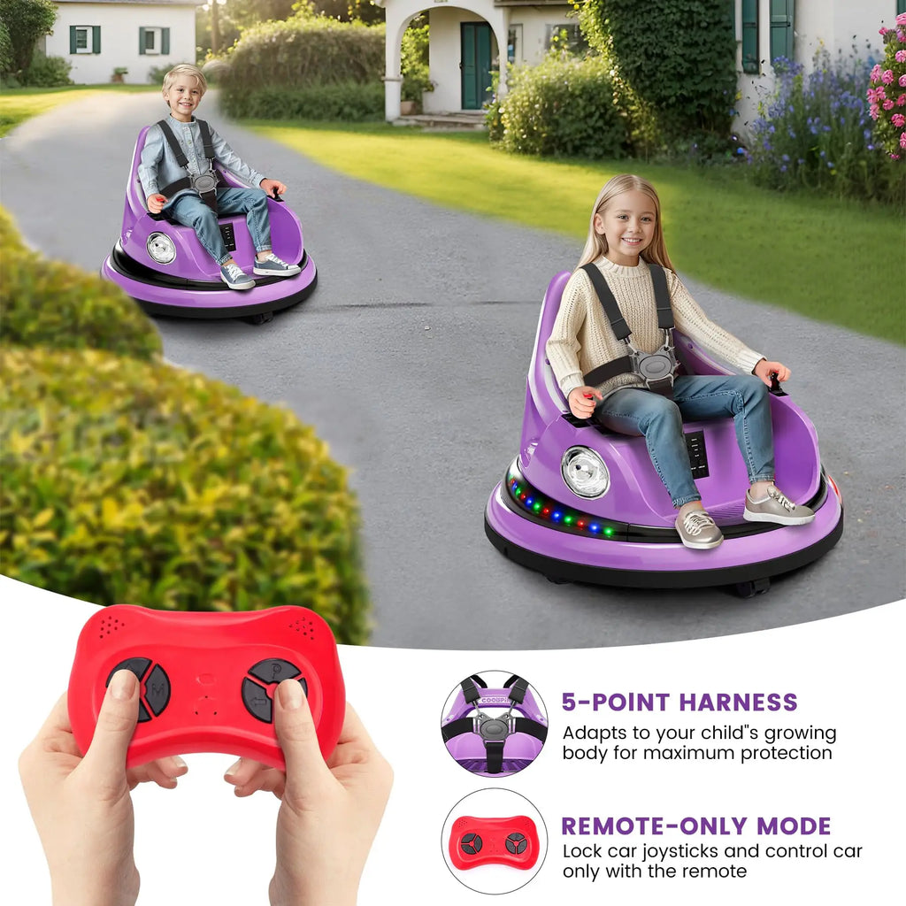12V Kids Electric Bumper Car Ride On Toy With Parent Remote, 360° Spin, 2 Speeds, Lights Music, Indoor Outdoor Birthday Gift