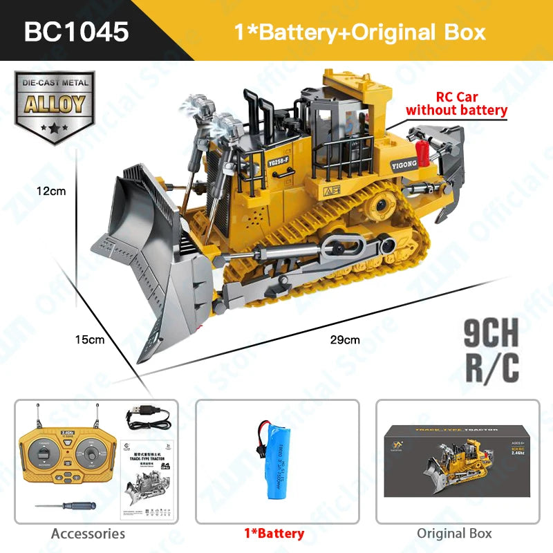 Kids' Best Christmas Gift! 1:24 2.4G 11 Channels RC Construction Vehicle Set - Excavator/Dump Truck/Loader/Bulldozer