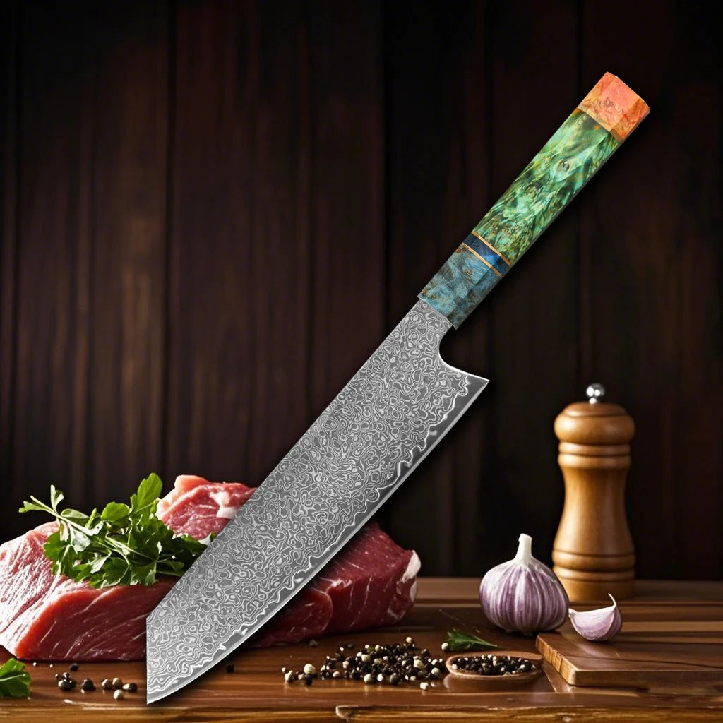 8 Inch Chef Knife 67 Layers VG10 Damascus Steel Kitchen Knives  Vegetable Meat  Cooking Tools Stabilized Colored Wood Handle