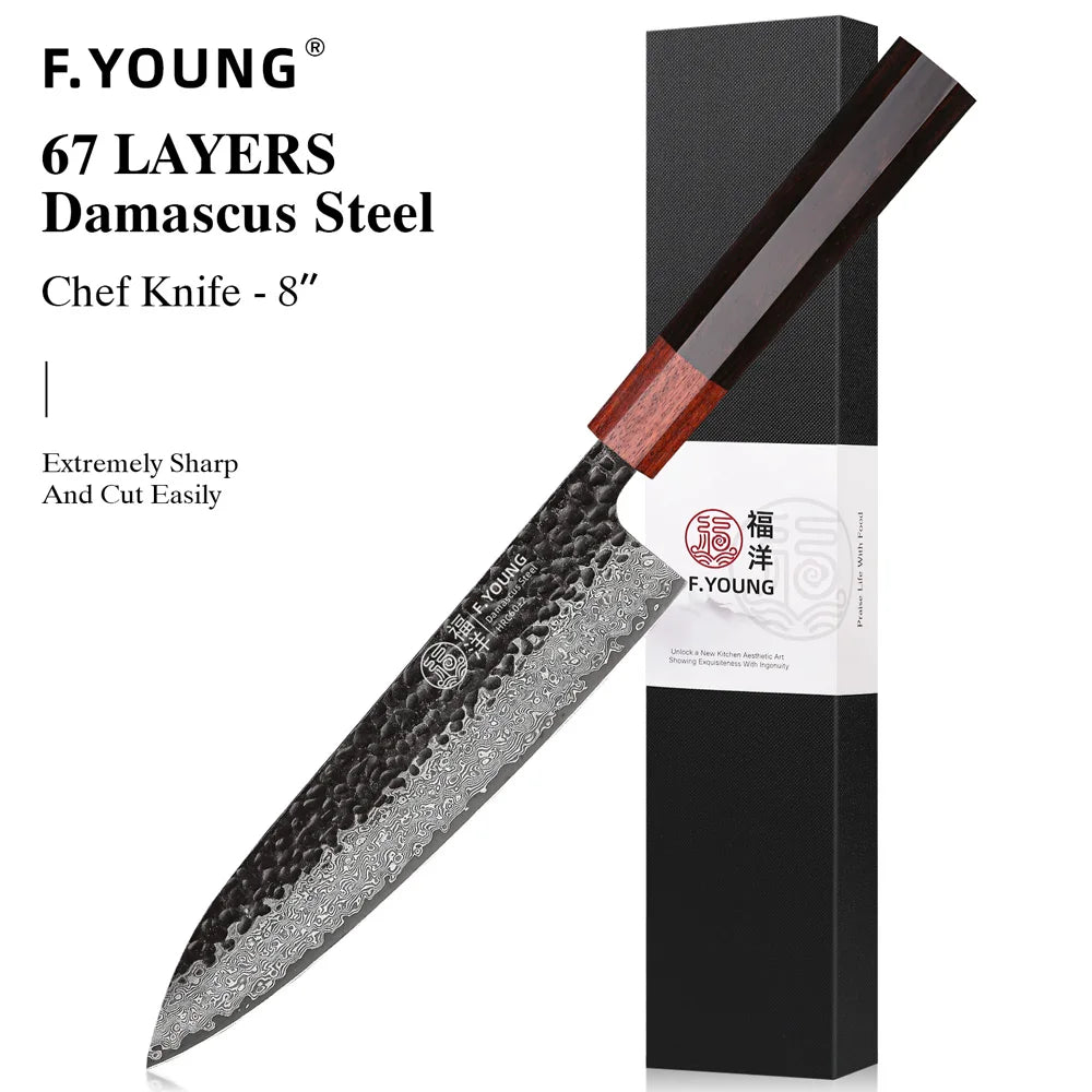 F.YOUNG Japanese Chef Knife Damascus Steel Professional Kitchen Knives Meat Slicing Sashimi Utility Hand Forged Cooking Utensils