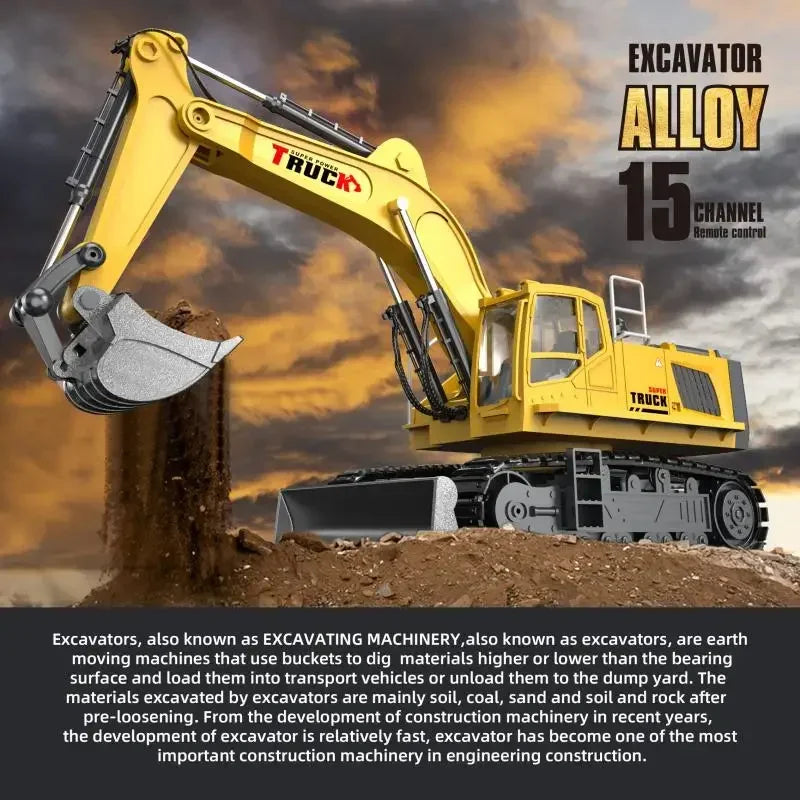 1/18 RC Alloy Spray Excavator Truck 17CH Engineering Vehicle Sound Lights 680 Degree Rotation Car Kids Toys Boy Birthday Gifts