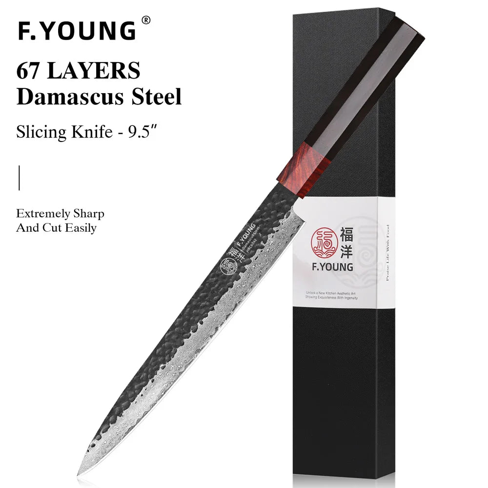 F.YOUNG Japanese Chef Knife Damascus Steel Professional Kitchen Knives Meat Slicing Sashimi Utility Hand Forged Cooking Utensils