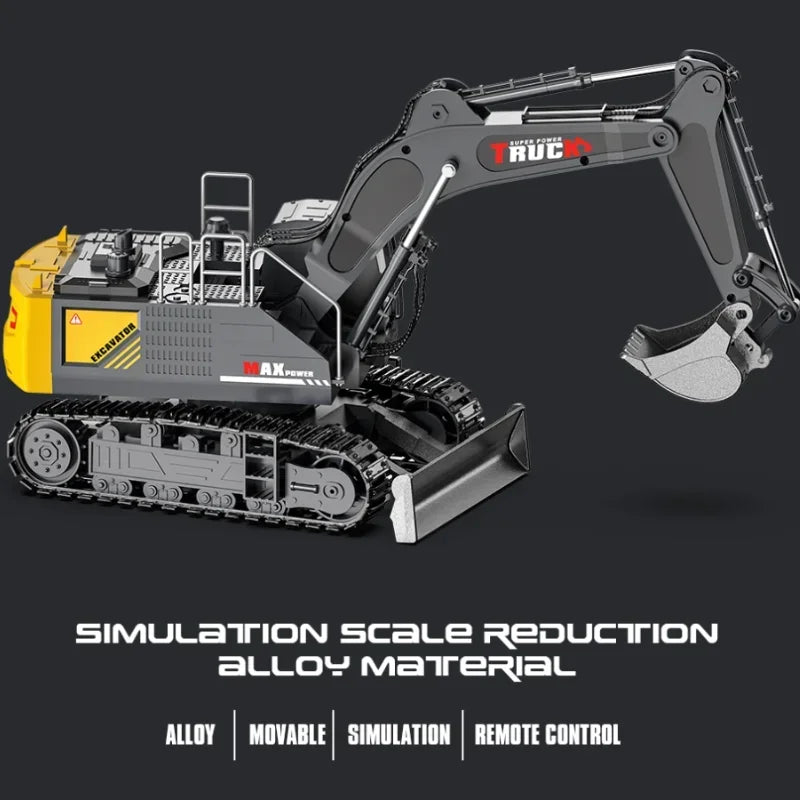 1/18 RC Alloy Spray Excavator Truck 17CH Engineering Vehicle Sound Lights 680 Degree Rotation Car Kids Toys Boy Birthday Gifts