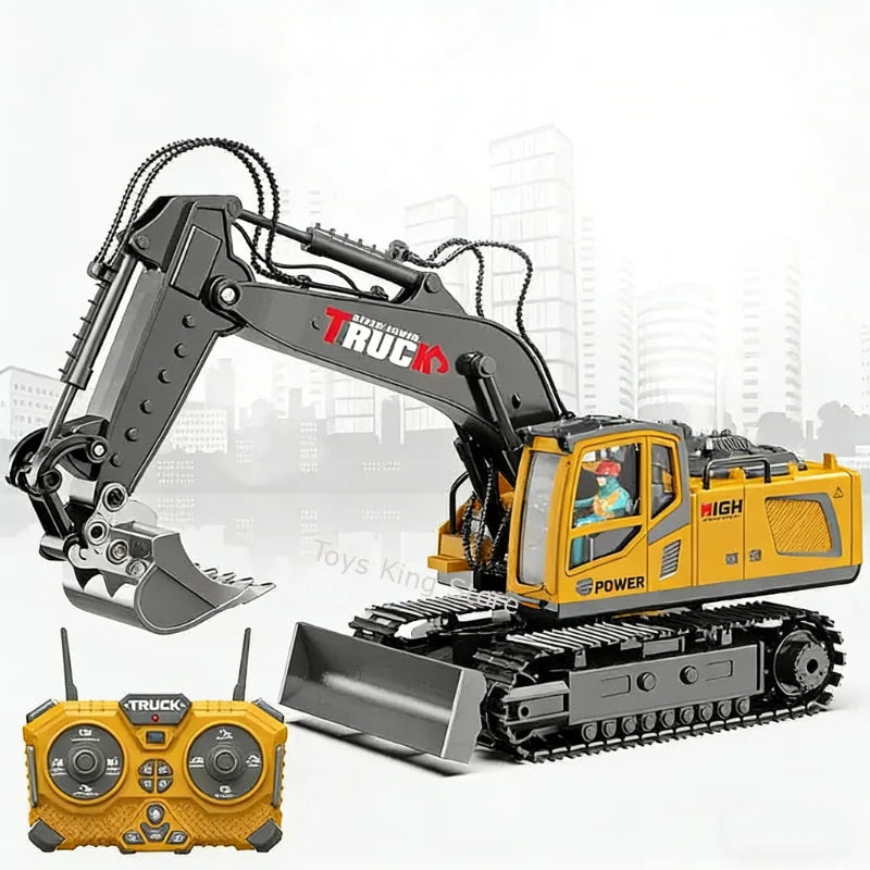 1/18 RC Alloy Spray Excavator Truck 17CH Engineering Vehicle Sound Lights 680 Degree Rotation Car Kids Toys Boy Birthday Gifts