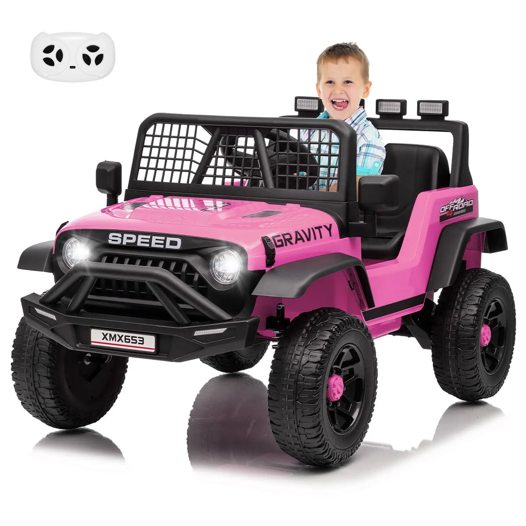 12V Kids Ride On Truck With Parent Remote, 3 Speeds, Wide Seat, LED Lights, Music USB MP3, Electric Car For Toddlers 3-6