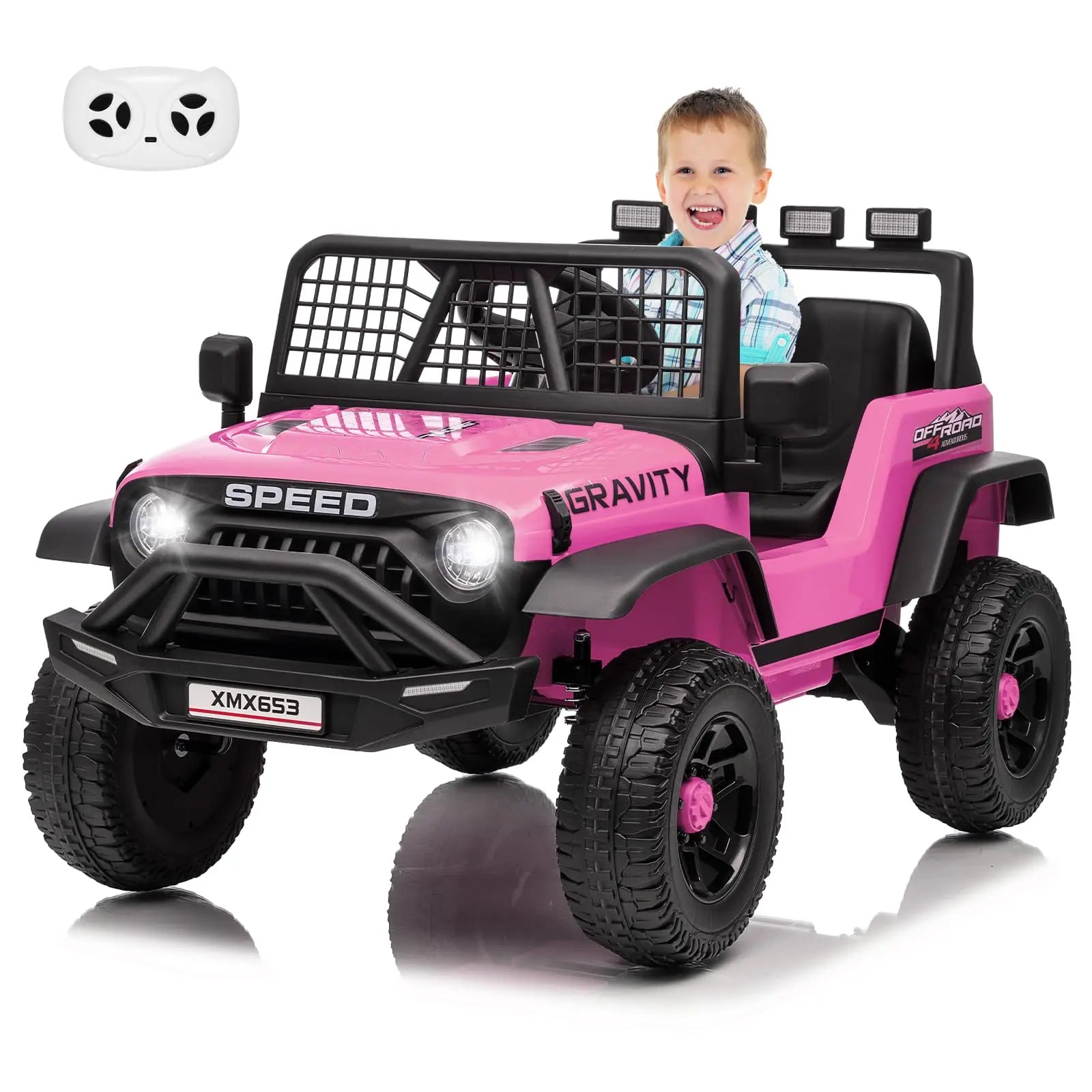 12V Kids Ride On Truck With Parent Remote, 3 Speeds, Wide Seat, LED Lights, Music USB MP3, Electric Car For Toddlers 3-6