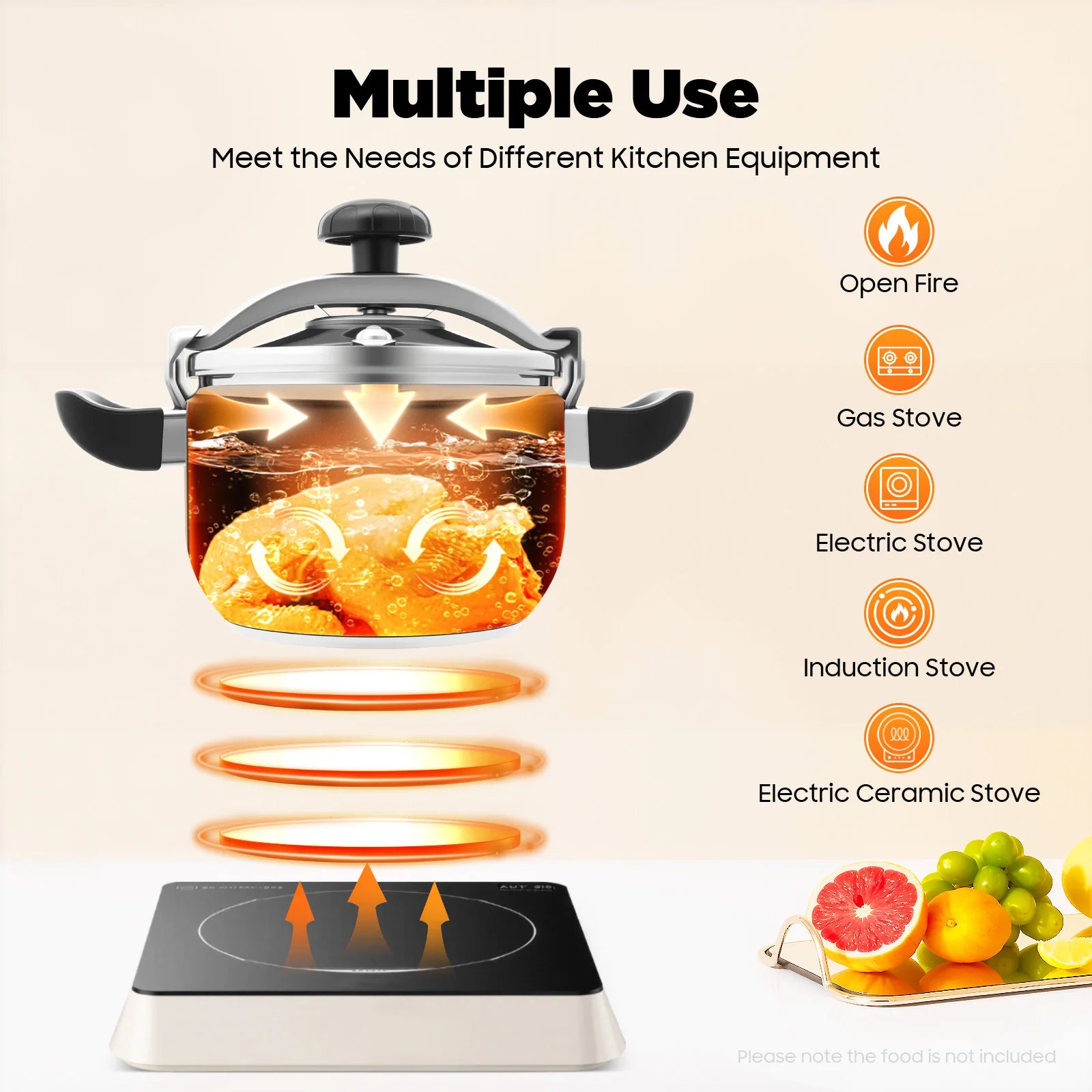 7L/11L/26L Stainless Steel Pressure Cooker, High Pressure Pressure Stewing Pot with Safety Valve for Restaurant Kitchen