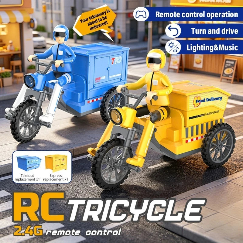Generic Remote Control Tricycle Simulated Express Delivery Vehicle With Lighting Music Detachable Cargo Box Hobby Toy New Model