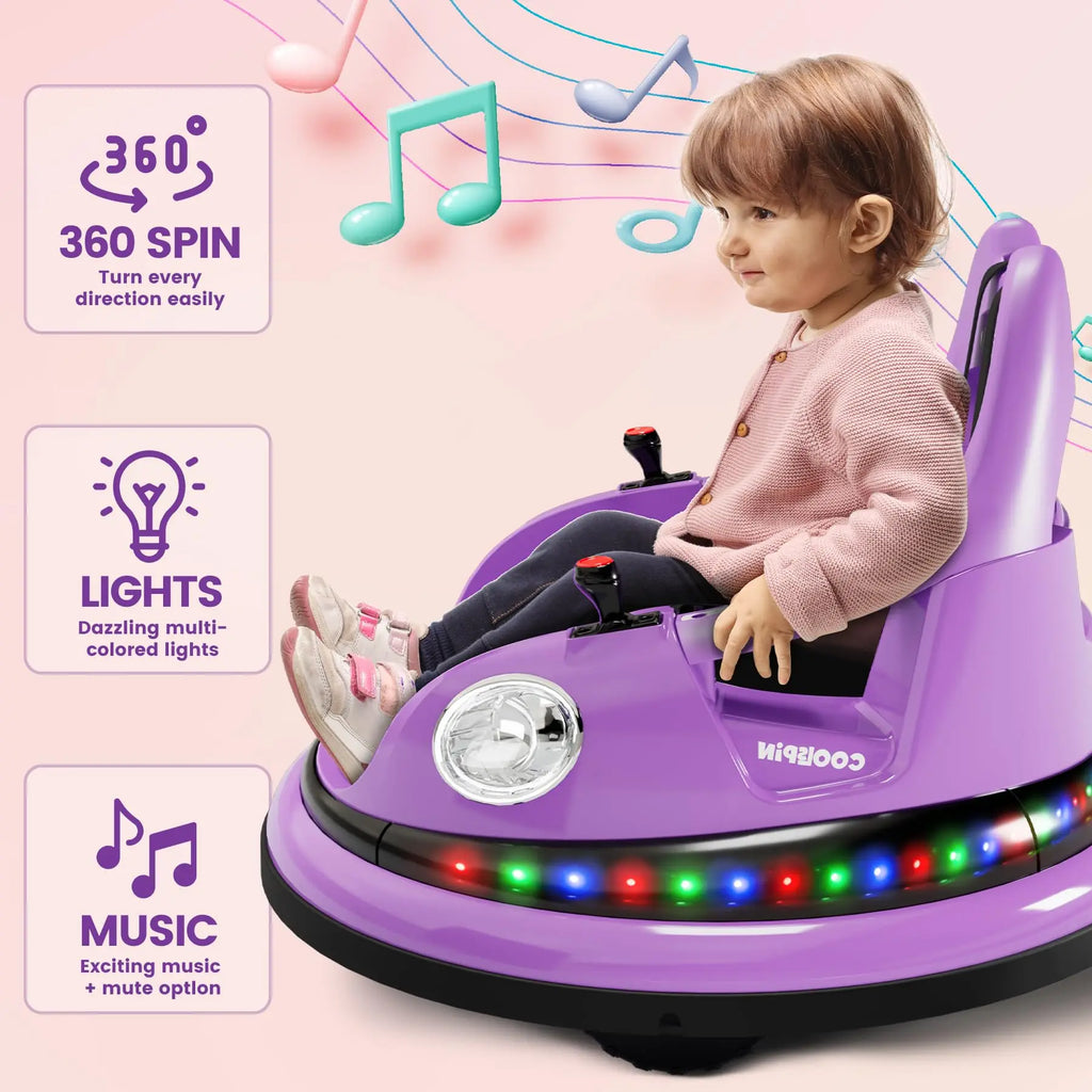 12V Kids Electric Bumper Car Ride On Toy With Parent Remote, 360° Spin, 2 Speeds, Lights Music, Indoor Outdoor Birthday Gift