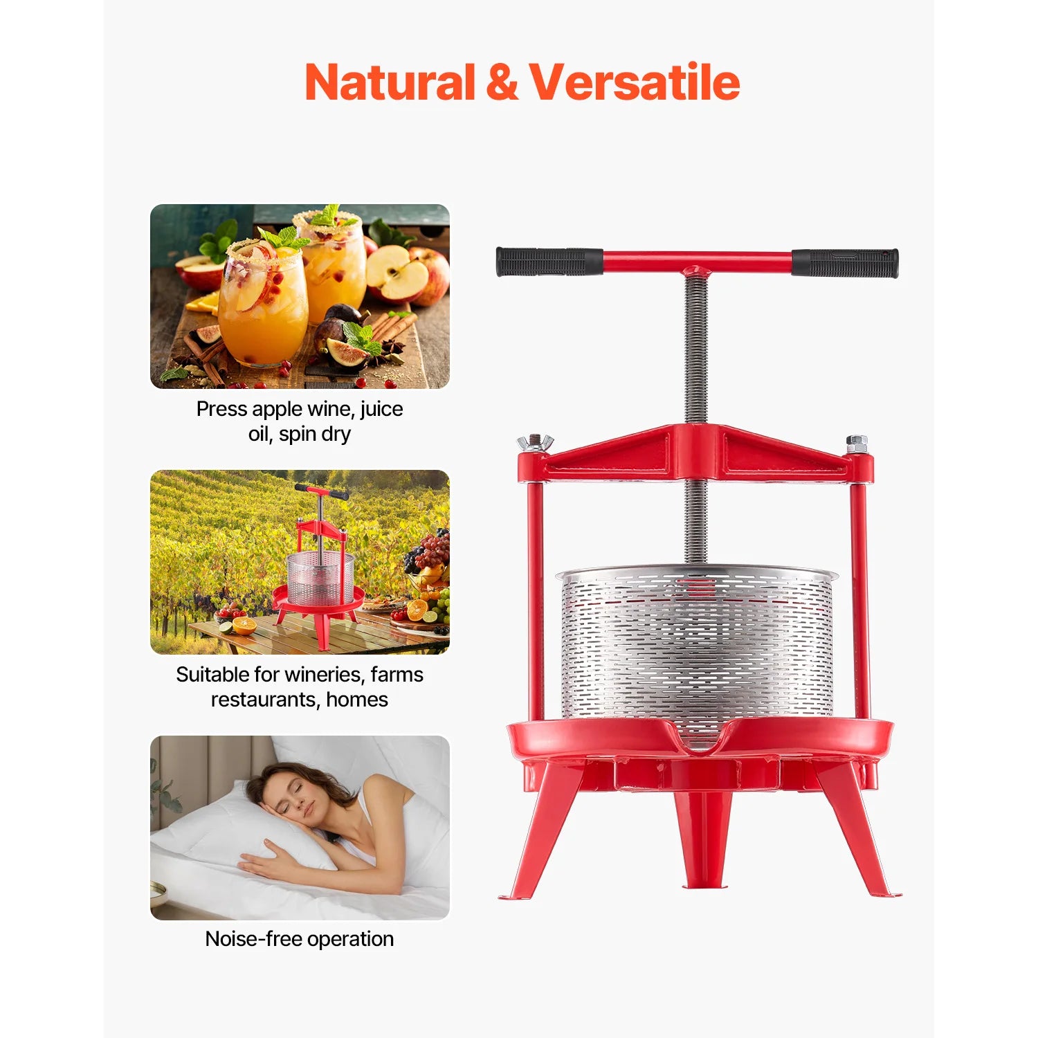 SucceBuy 9L 14L Fruit Wine Press Stainless Steel Basket with Cross-beam and Triangular Structure Manual Juice Maker for Kitchen