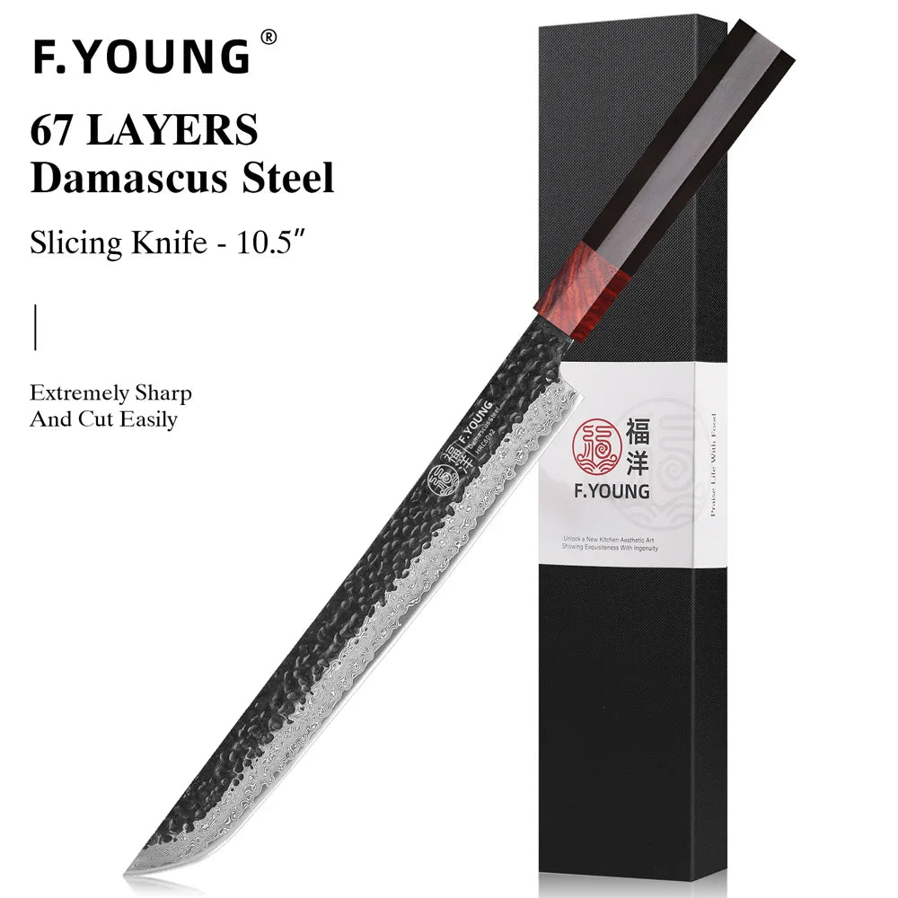 F.YOUNG Japanese Chef Knife Damascus Steel Professional Kitchen Knives Meat Slicing Sashimi Utility Hand Forged Cooking Utensils