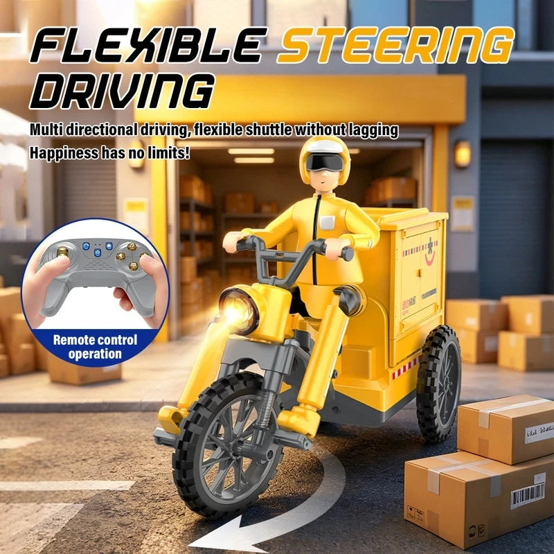 Generic Remote Control Tricycle Simulated Express Delivery Vehicle With Lighting Music Detachable Cargo Box Hobby Toy New Model