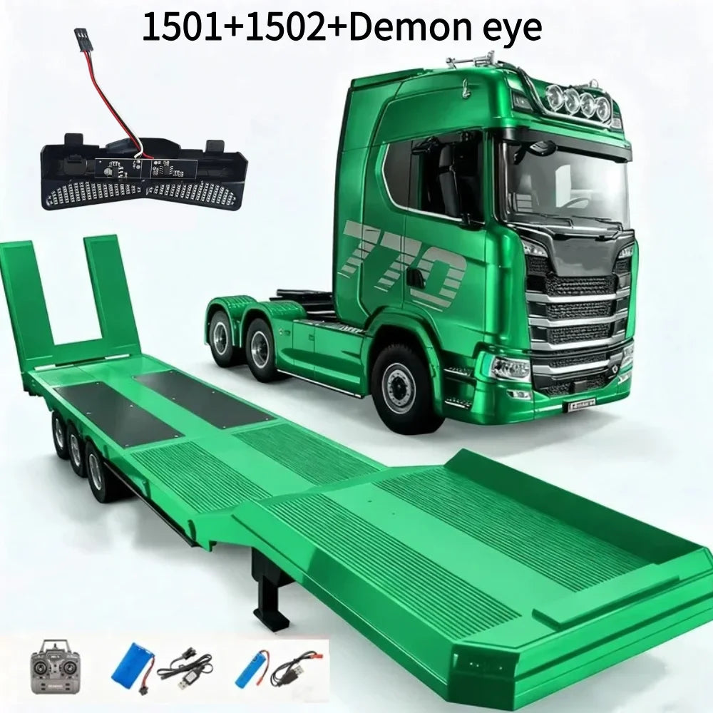 HUINA 1/18 19CH RC Truck 1501 770S Scania Alloy Tractor 2.4G Remote Control Engineering Trailer Truck with Light and Sound Toys